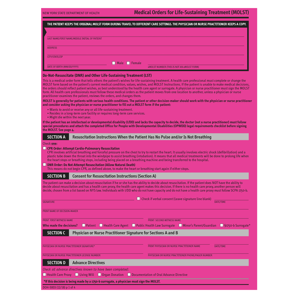 DOH-5003 MOLST Image of DOH-5003 MOLST